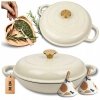 EMALIOWANY GARNEK ŻELIWNY PŁASKI 30cm 3L HAGE CREAM